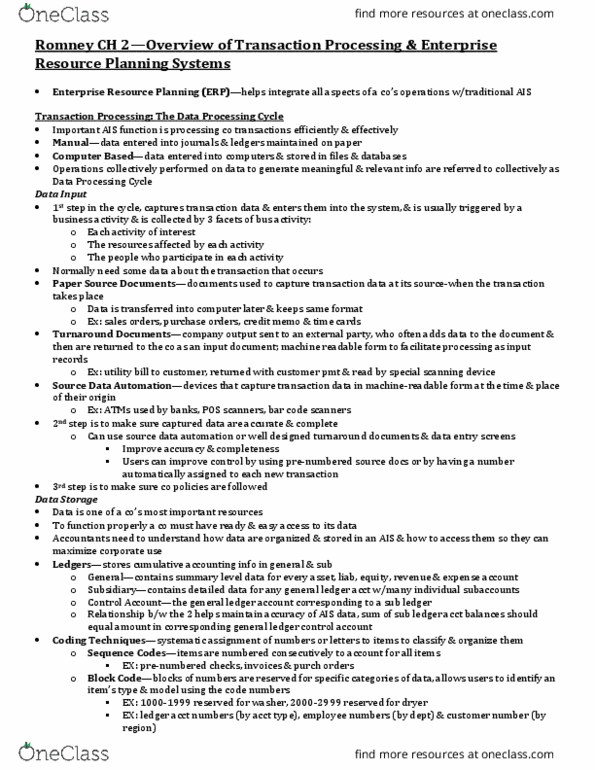 ACCT-3220 Lecture Notes - Lecture 2: Enterprise Resource Planning, General Ledger, Barcode thumbnail