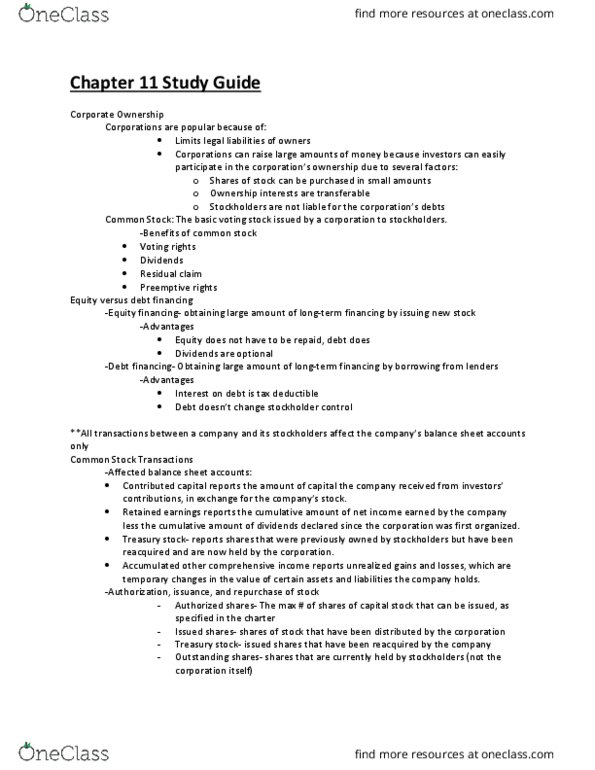 ACCT-2010 Lecture Notes - Lecture 11: Treasury Stock, Dividend, National Beverage thumbnail