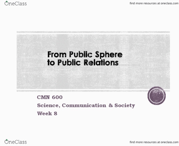 CMN 600 Lecture Notes - Lecture 8: Public Sphere, Edward Bernays, Mass Media thumbnail