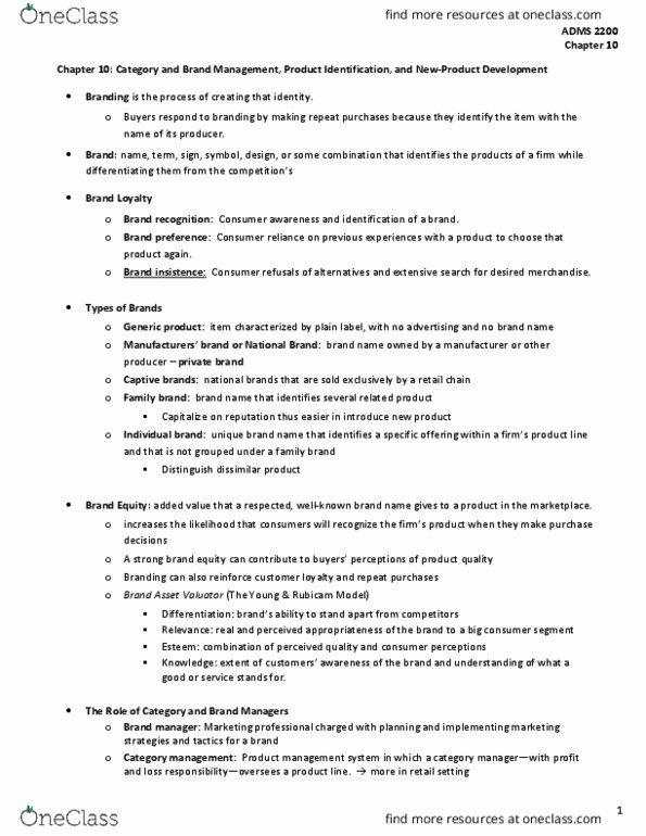 ADMS 2200 Chapter Notes - Chapter 10: Universal Product Code, Radio-Frequency Identification, Brand Equity thumbnail