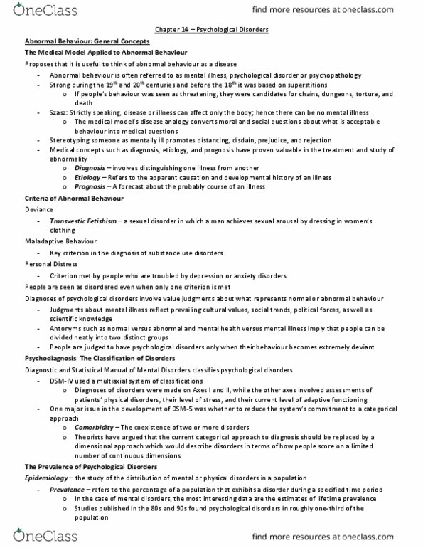 Psychology 2035A/B Chapter Notes - Chapter 14: Obsessive–Compulsive Disorder, Generalized Anxiety Disorder, Etiology thumbnail