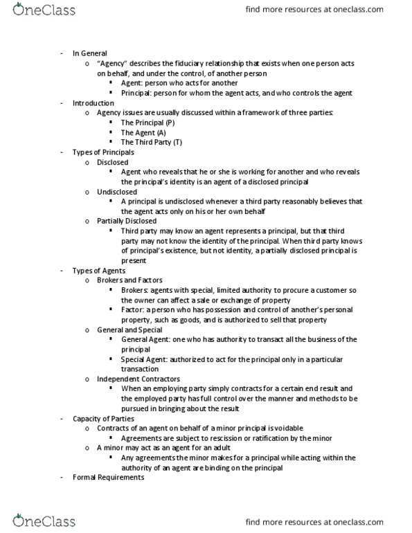 BUL-3310 Lecture Notes - Lecture 24: Fiduciary, General Agent, Rescission thumbnail
