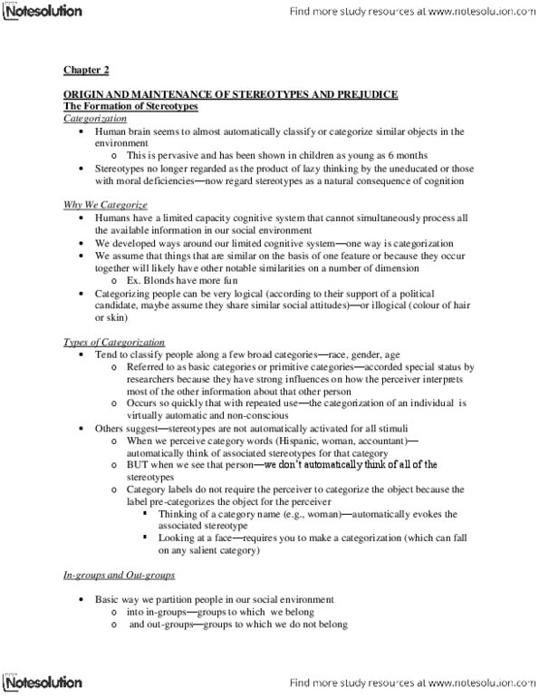 PSYC12H3 Chapter Notes - Chapter 2: Group Dynamics, Stereotype Threat, Ingroups And Outgroups thumbnail