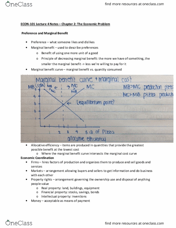ECON 101 Lecture Notes - Lecture 4: Marginal Utility, Allocative Efficiency, Marginal Cost thumbnail