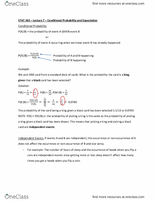 STAT 263 Lecture Notes - Lecture 7: Conditional Probability, Relative Risk, Binomial Distribution thumbnail