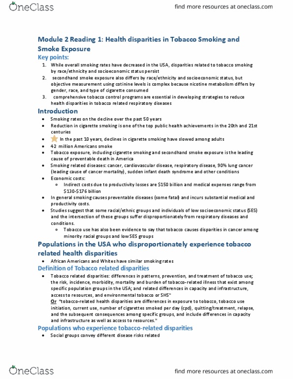 PUBPOL 201 Chapter Notes - Chapter 2: Tobacco Master Settlement Agreement, Passive Smoking, Health Equity thumbnail