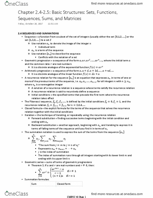 CMPSC 40 Chapter Notes - Chapter 2.4-2.5: Arithmetic Progression, Continuum Hypothesis, Aleph Number thumbnail