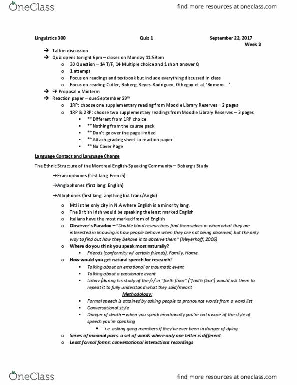 LING 300 Lecture Notes - Lecture 3: Moodle, Blind Experiment, Multiple Choice thumbnail