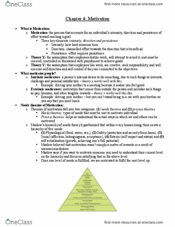 ADMS 2400 Lecture Notes - Lecture 4: Satisfaction Theory Of Atonement, Theory X And Theory Y, Reinforcement thumbnail