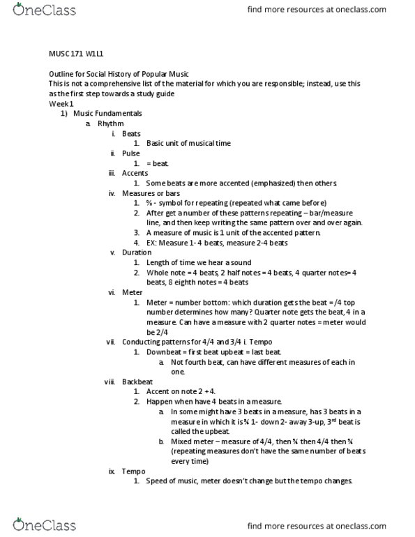 MUSC 171 Lecture Notes - Lecture 1: Quarter Note, Pulse 1, Apple Music thumbnail