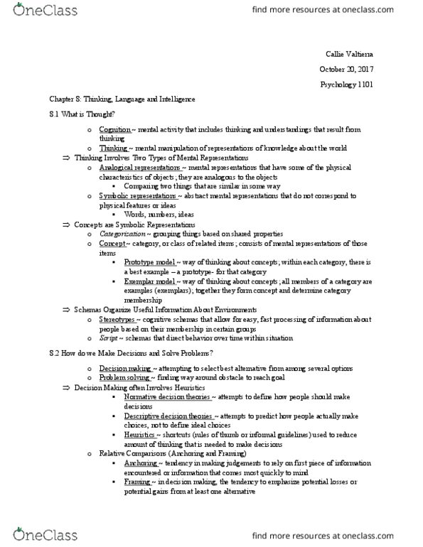 PSYC 1101 Chapter Notes - Chapter 8: Problem Solving, Decision-Making, Phonics thumbnail
