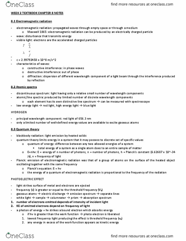 CHEM 112 Lecture Notes - Lecture 2: Bohr Model, Electromagnetic Radiation, Bohr Radius thumbnail