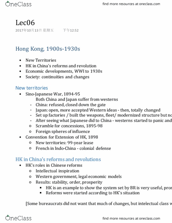 HIS385H1 Lecture Notes - Lecture 6: New Policies, Kang Youwei, Xinhai Revolution thumbnail