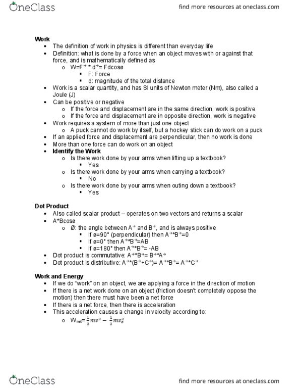 PHYS 1420 Lecture Notes - Lecture 15: Dot Product, Net Force, International System Of Units thumbnail