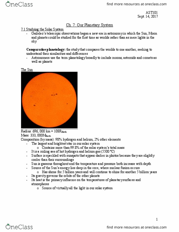 AST101H1 Chapter Notes - Chapter 7: Earth Mass, Planetary Science, System 7 thumbnail