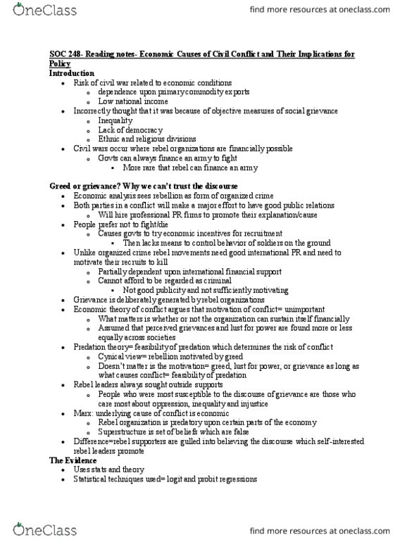 SOC 248 Chapter Notes - Chapter Collier: Peacebuilding, Gull Wing, Safe Havens thumbnail