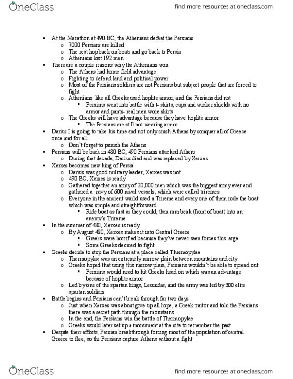 HIST 010H Lecture Notes - Lecture 8: List Of Kings Of Sparta, The Persians, Trireme thumbnail