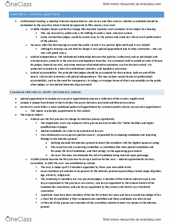 POLS 3130 Chapter Notes - Chapter 5: Canadian Bar Association, Liberal Democracy, United States Senate Committee On The Judiciary thumbnail