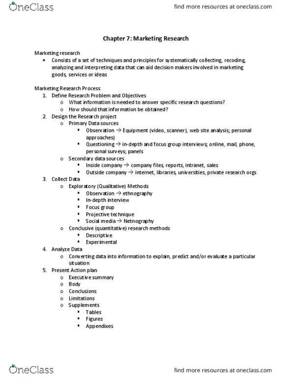 MKT 100 Lecture Notes - Lecture 7: Focus Group, Ethnography thumbnail