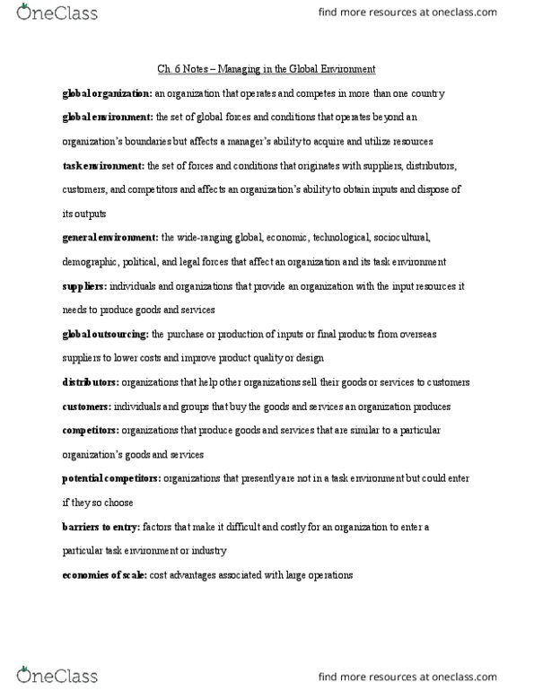 MGT 331 Chapter 6: Ch. 6 Notes: Managing in the Global Environment thumbnail