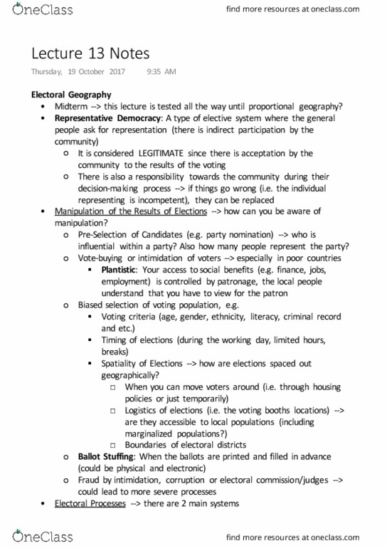 GEOG 329 Lecture Notes - Lecture 13: Electorate thumbnail