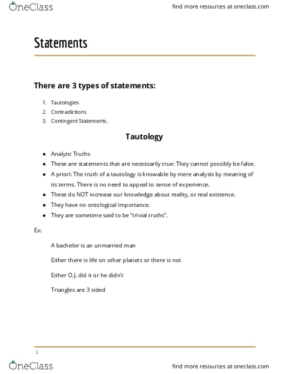 PHIL 320 Lecture Notes - Lecture 1: A Priori And A Posteriori thumbnail