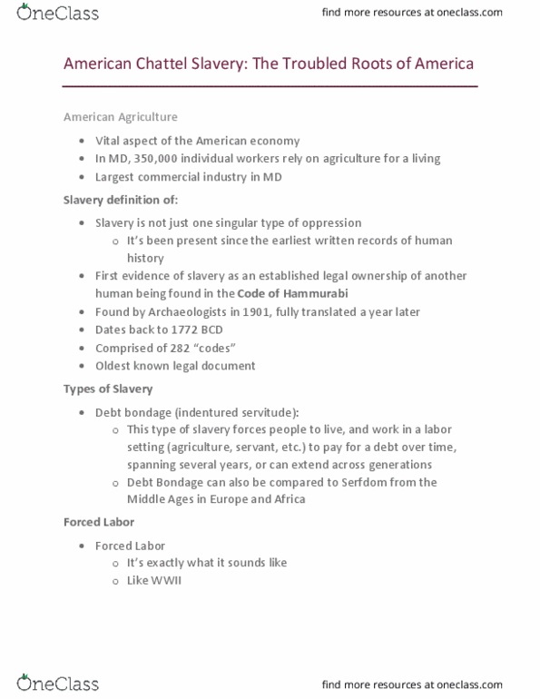 AASP 100 Lecture Notes - Lecture 3: Indentured Servant, Serfdom, Slavery thumbnail