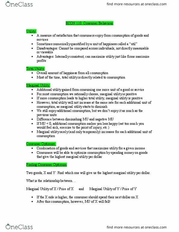 ECON 110 Lecture Notes - Lecture 9: Demand Curve, Inferior Good, Normal Good thumbnail