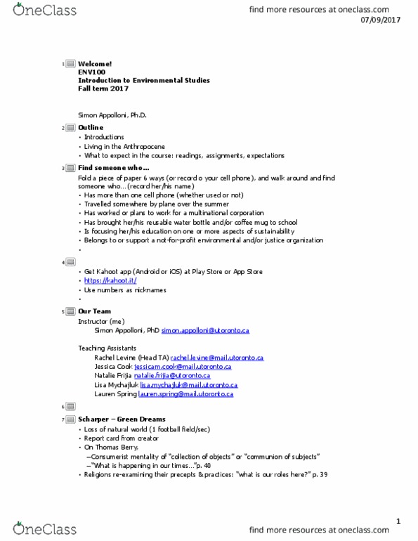 ENV100H1 Lecture Notes - Lecture 1: Thomas Berry, Planetary Boundaries, Anthropocene thumbnail