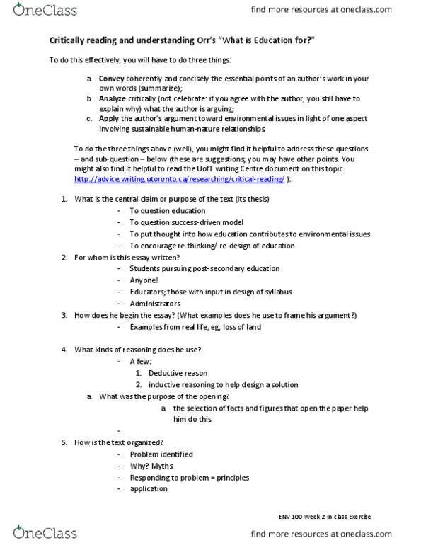 ENV100H1 Lecture Notes - Lecture 1: Inductive Reasoning, Elie Wiesel thumbnail