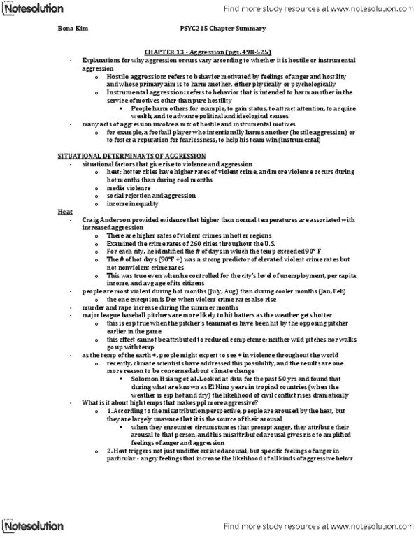 PSYC 215 Chapter Notes - Chapter 13: Social Rejection, Monoamine Oxidase A, Relational Aggression thumbnail