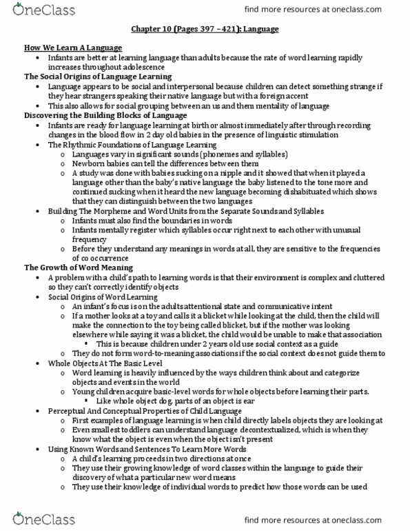 PSY BEH 11B Chapter Notes - Chapter 10: Morpheme, Gesture, Sign Language thumbnail