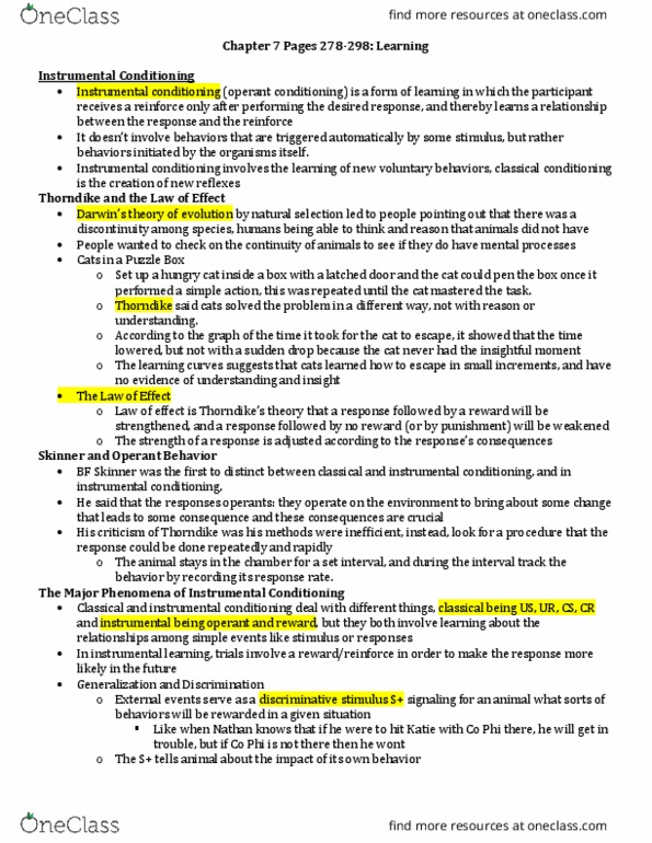 PSY BEH 11B Chapter Notes - Chapter 7: Aplysia, Learned Helplessness, Chief Operating Officer thumbnail