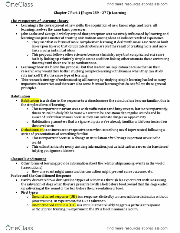 PSY BEH 11B Chapter Notes - Chapter 7: Drug Tolerance, Dishabituation, Tom Hiddleston thumbnail