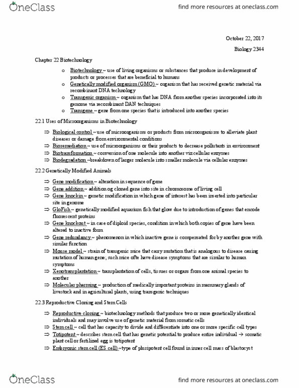 BIOL 2344 Chapter Notes - Chapter 22: Xenotransplantation, Lipid Bilayer, Ti Plasmid thumbnail