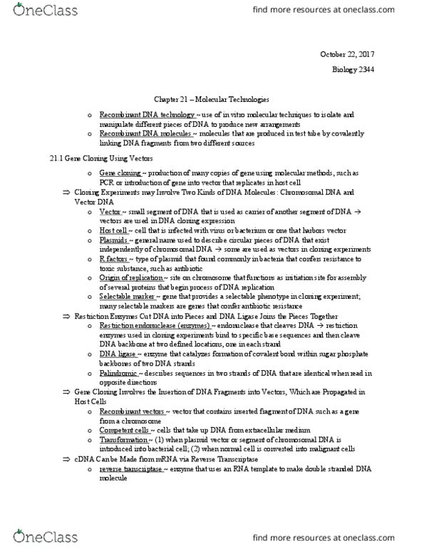 BIOL 2344 Chapter Notes - Chapter 21: Antigen, Western Blot, Restriction Enzyme thumbnail