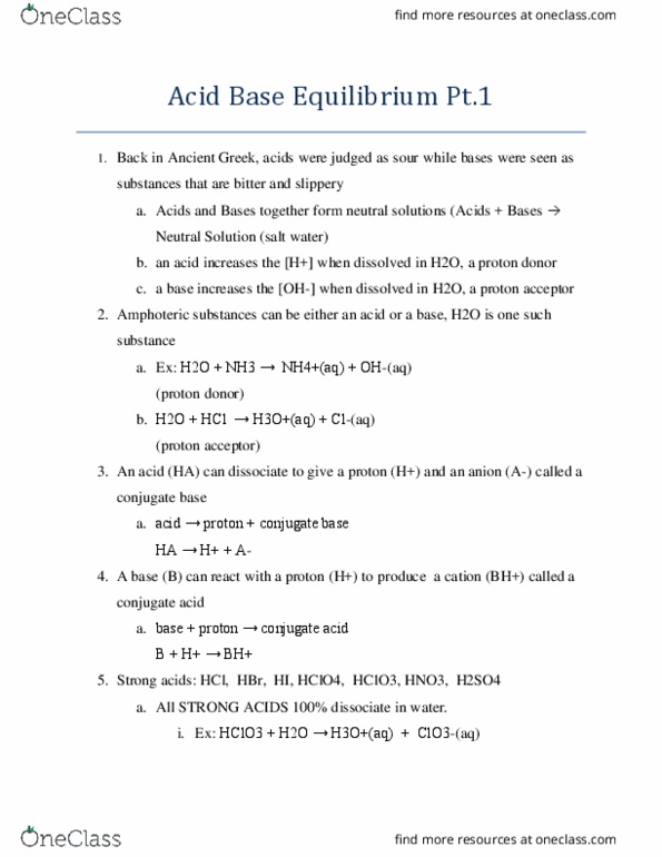 CHE-1102 Lecture Notes - Lecture 5: Methylamine, Conjugate Acid, Barium Hydroxide thumbnail