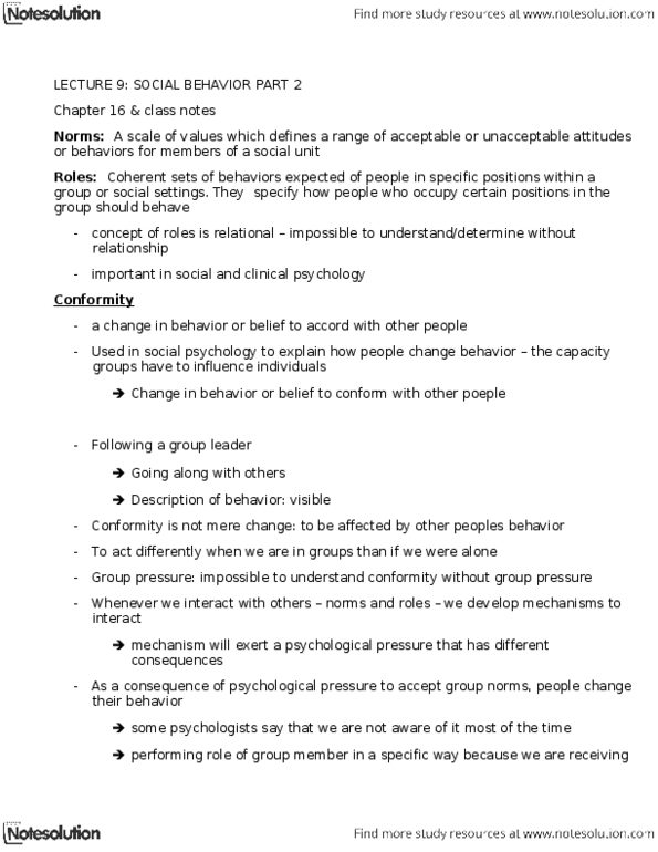 PSYC 1002 Lecture Notes - Electric Shock, Normative Social Influence, Group Polarization thumbnail