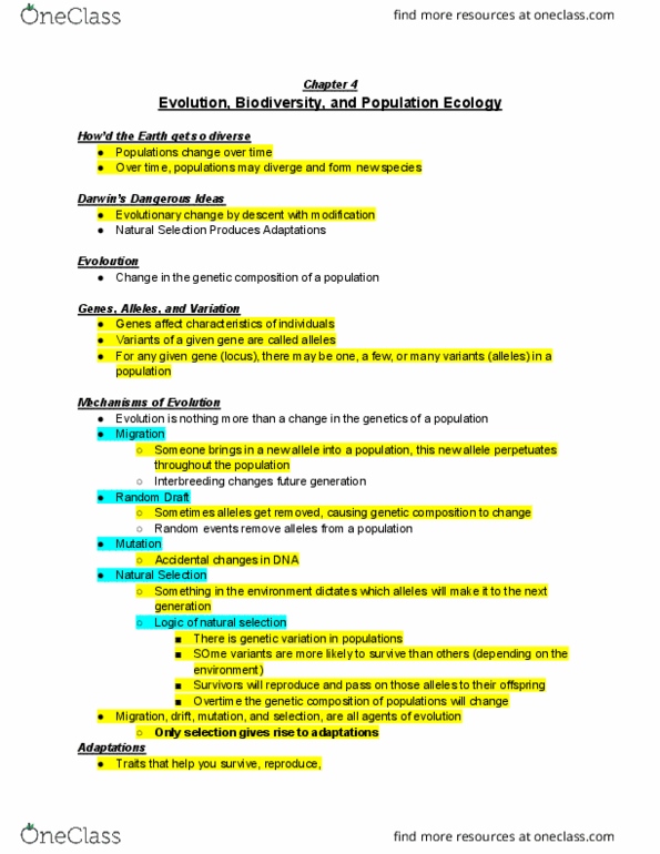 ENV100Y5 Lecture Notes - Lecture 9: Adaptive Radiation, Selective Breeding, Doubling Time thumbnail