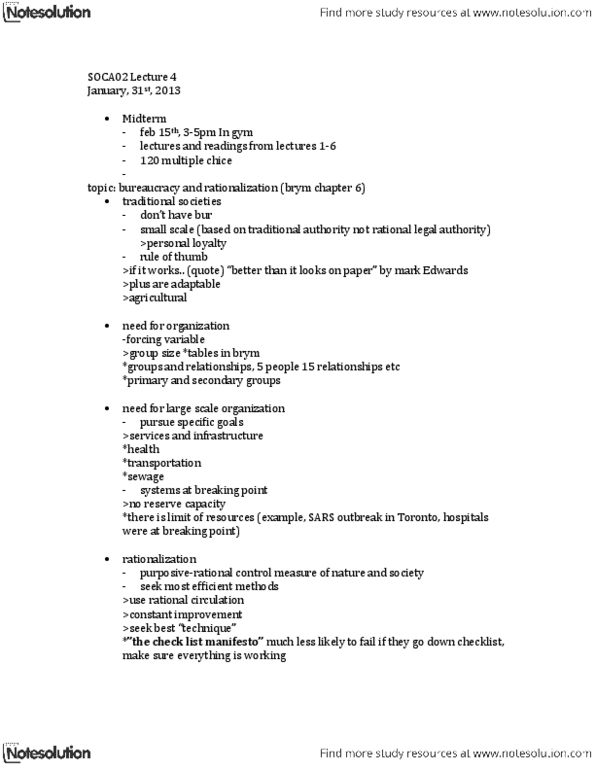 SOCA02H3 Lecture Notes - Lecture 4: George Ritzer, Stupid Shit, Neurology thumbnail