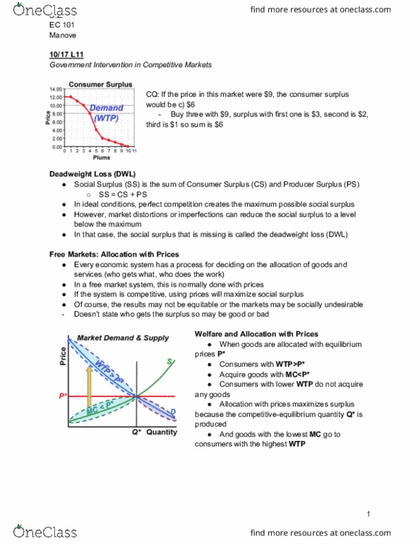 CAS EC 101 Lecture Notes - Lecture 11: Shortage, Alex Tabarrok, Pareto Efficiency thumbnail