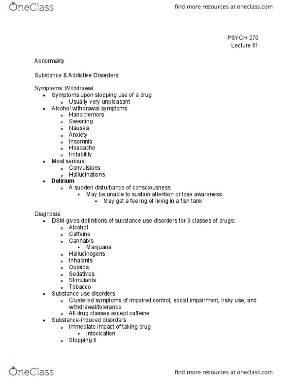 PSYCH 270 Lecture Notes - Lecture 61: Inhalant, Hallucinogen, Alcohol Withdrawal Syndrome thumbnail