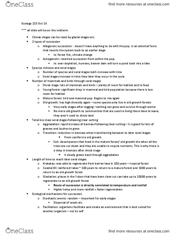 BIOL 215 Lecture Notes - Lecture 11: Allelopathy, Nitrogen Fixation, Beaver Dam thumbnail