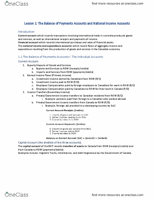 EC249 Lecture Notes - Lecture 1: Capital Account, Gross Domestic Product, Net Income thumbnail