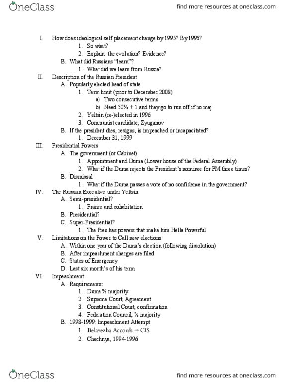 CPO 3633 Lecture Notes - Lecture 8: Belavezha Accords, Veto, Lower House thumbnail