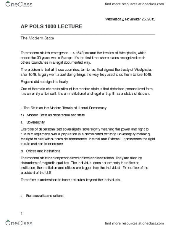 POLS 1000 Lecture Notes - Lecture 15: Extraordinary Measures, Takers, Bicameralism thumbnail