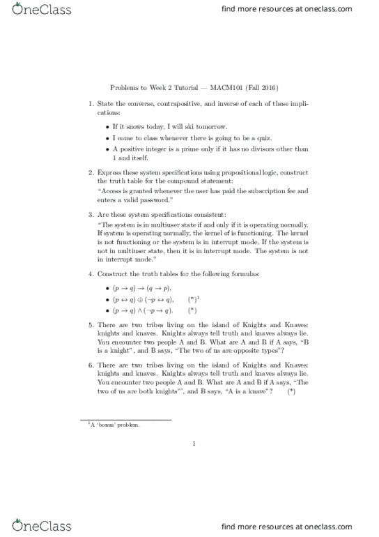 MACM 101 Lecture Notes - Lecture 9: Propositional Calculus, Contraposition thumbnail