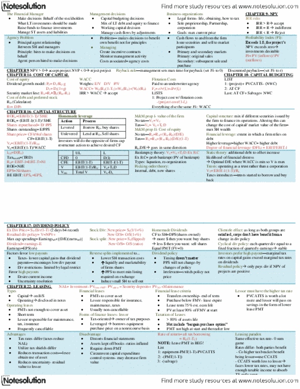 FIN 401 Study Guide - Winter 2013, Midterm - Capital Budgeting, Sole ...