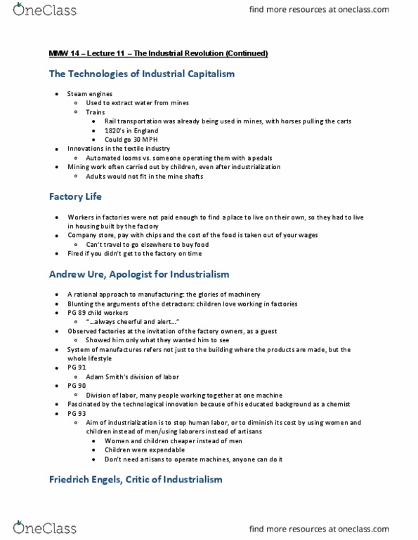 MMW 14 Lecture Notes - Lecture 11: Friedrich Engels thumbnail