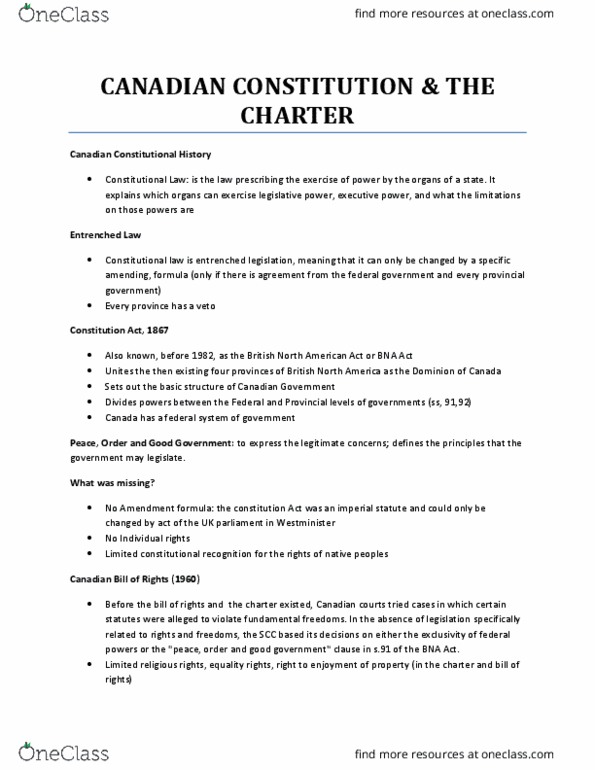 SOSC 2350 Lecture Notes - Lecture 3: Individual And Group Rights, Parliamentary Sovereignty, Judicial Activism thumbnail